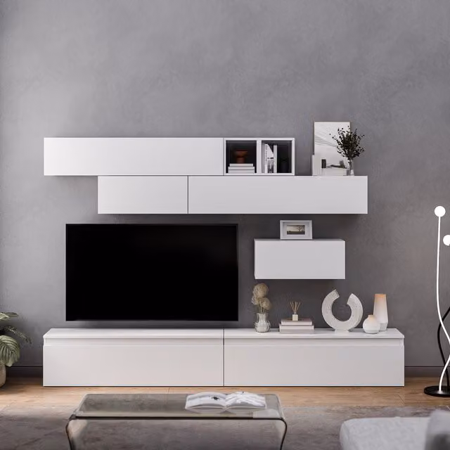 Decorotika Colmar Wall Mounted Entertainment Center in High Gloss White