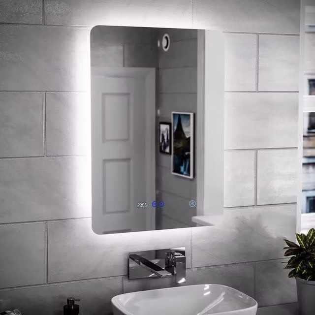 Nes Home Bluetooth LED Bathroom Mirror with Motion Sensor and Clock, Silver, W: 50 cm, H: 70 cm – 1