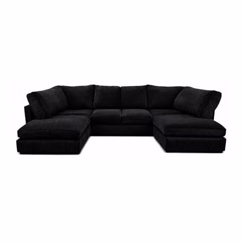 Bliss Furniture Jumbo Cord U-Shape Modular Sofa in Grey and Black with Removable Covers and Solid Birch Wood Frame – 1