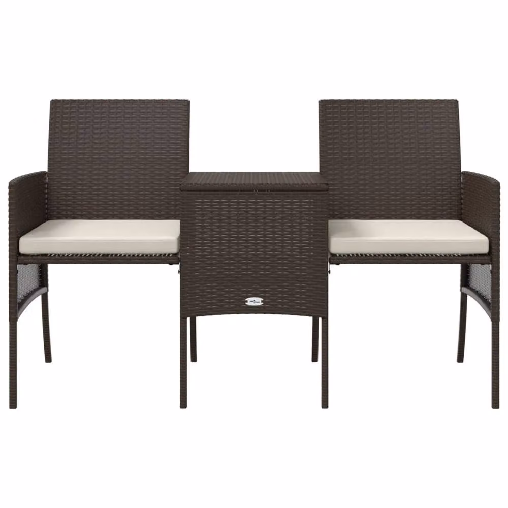 Berkfield Home Brown Poly Rattan 2-Seater Garden Sofa Set with Coffee Table and Matching Ottomans – 4