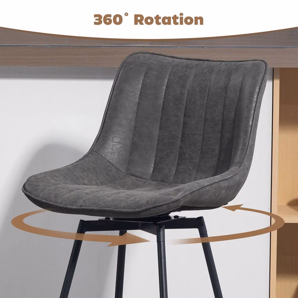 STILVORA Set of 2 Grey Faux Leather Swivel Bar Stools – 7