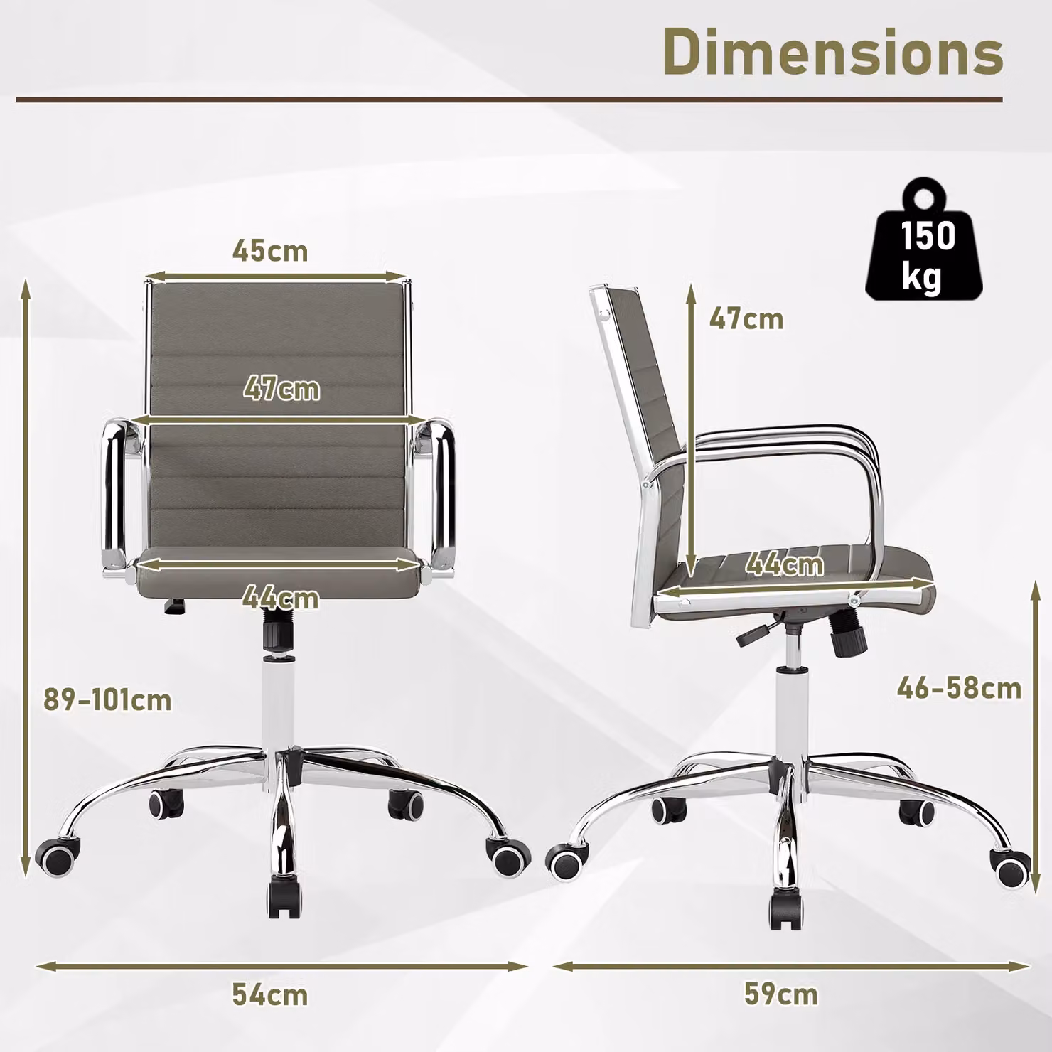 Costway Grey Synthetic Leather Swivel Office Chair with Armrests and Castors – 2