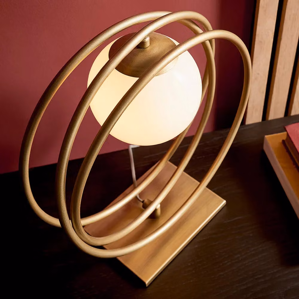 Loops Brushed Gold Table Lamp with Transparent Glass Shade – 3
