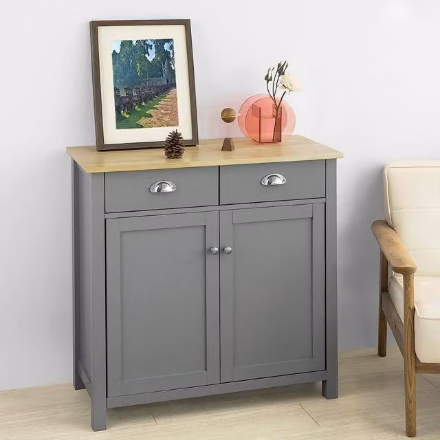 SoBuy Modern Lacquered Grey Storage Cabinet in MDF and Rubberwood