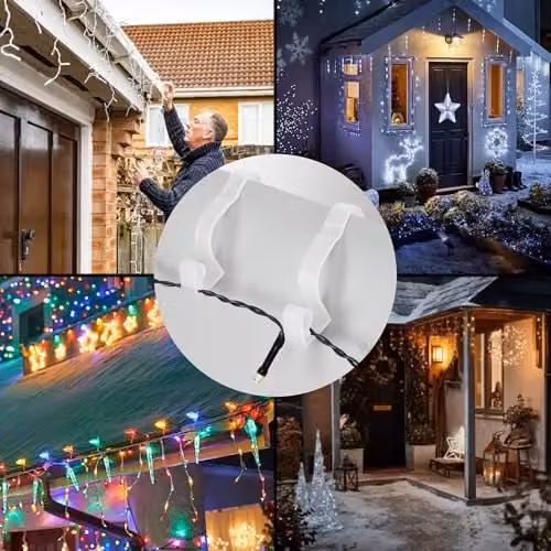 SHATCHI 16-Piece Transparent Plastic Gutter Hooks for Hanging Outdoor Christmas String and Rope Lights – 5