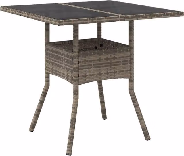 Berkfield Home Grey Poly Rattan Garden Table with Glass Top, W/D/H: 80 x 80 x 75 cm