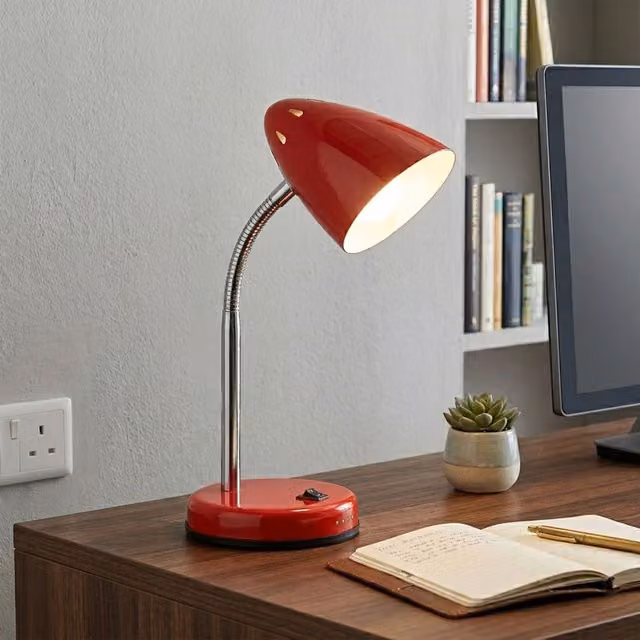Orsina Red Modern Desk Lamp with Adjustable Chrome Metal Arm – 1