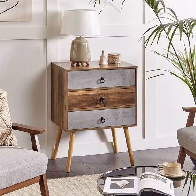 Wyld and Coco Rustic Sideboard in Brown and Grey with 3 Drawers