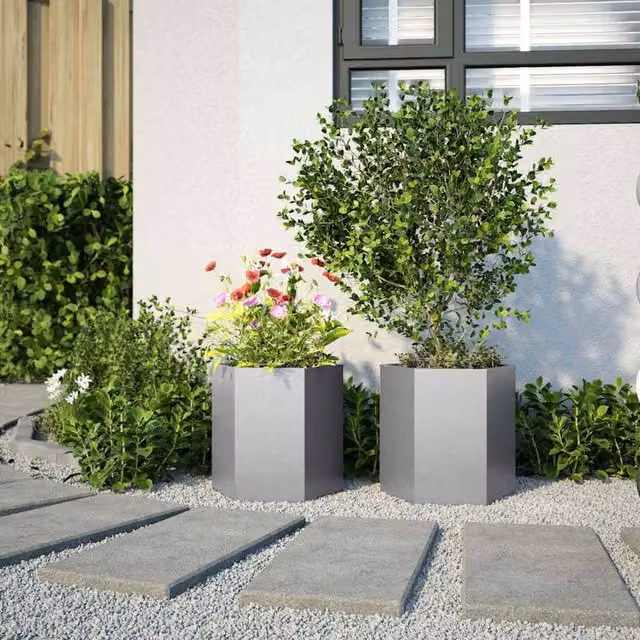 Berkfield Home Hexagon Garden Planter Set of 2, Galvanised Steel, Silver, W: 46 cm, D: 40 cm, H: 45 cm – 1