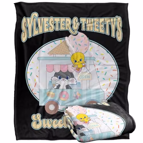 Warner Bros. Looney Tunes Gokko Sylvester and Tweety's Sweet Treats LOGOVISION Super Soft Silky Touch Fleece Throw Blanket, Multicolour, W: 152 cm, D: 127 cm
