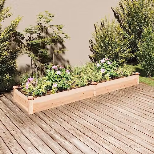 vidaXL Wooden Raised Bed with Liner in Natural Brown for Vegetable and Herb Gardens, W: 240 cm, D: 60 cm, H: 25 cm – 2
