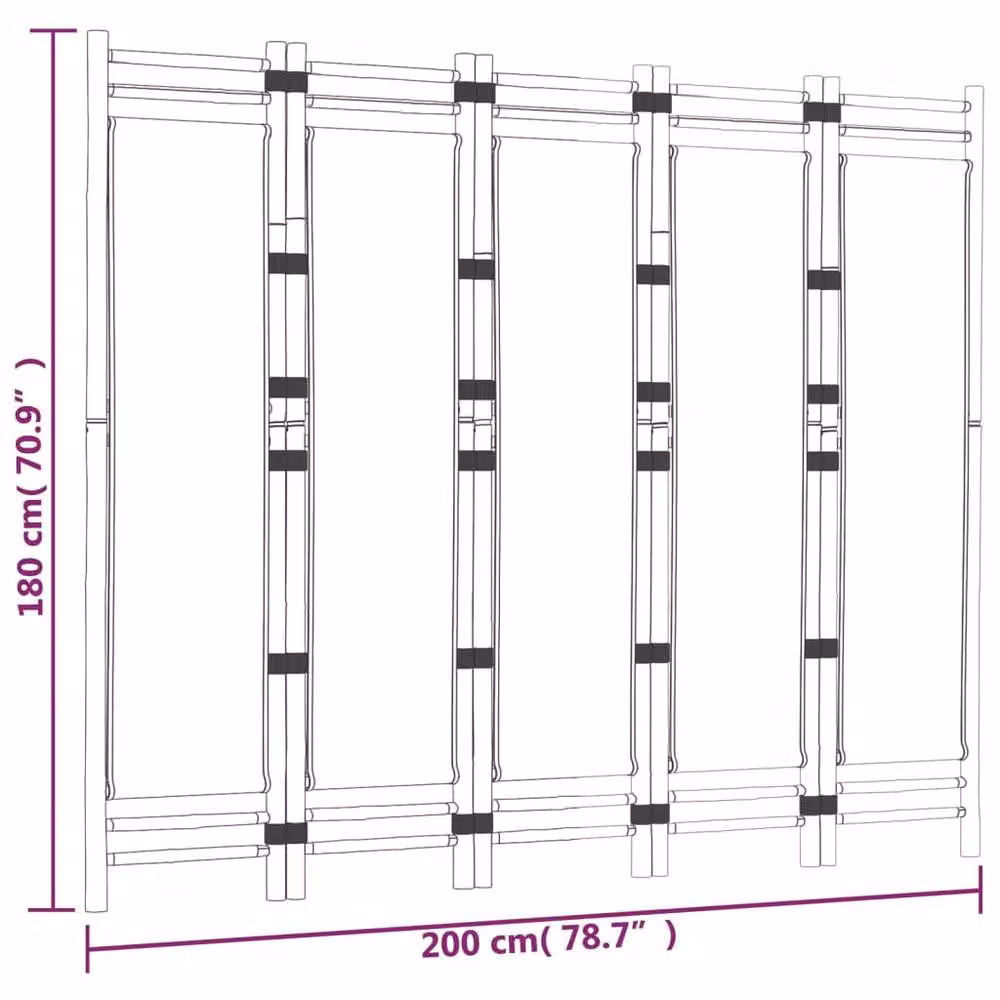 Berkfield Home Classic 5-Panel Folding Room Divider in Black Bamboo and Canvas, W/H: 200 x 180 cm – 8
