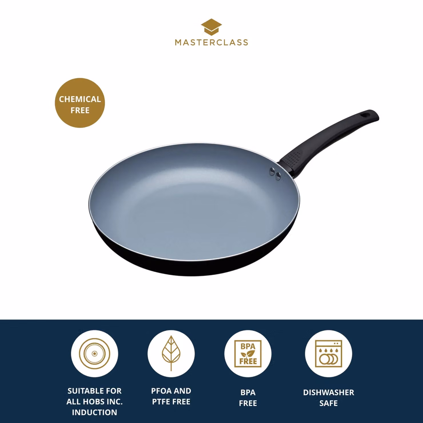 MasterClass Ceramic Non-Stick Aluminium Frying Pan, 30 cm, Black or Grey – 3