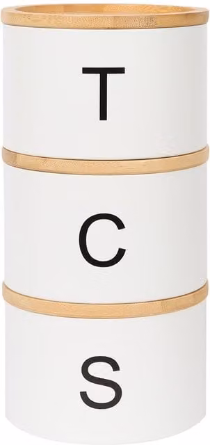 Harbour Housewares 3pc Airtight Stacking Canister Set with Bamboo Lids in White