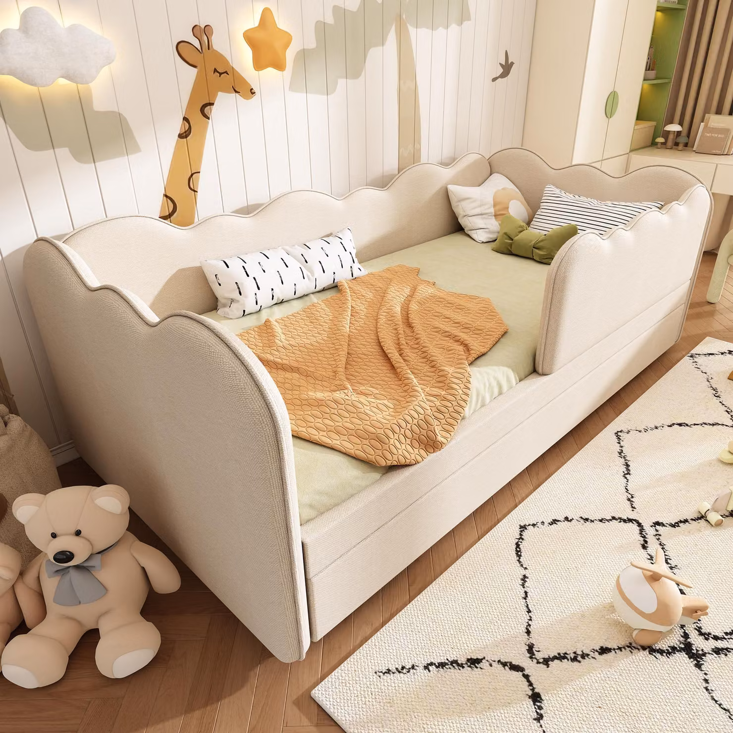 Aosom UK Compact Upholstered Daybed with Pull-Out Trundle in Beige, W/D/H: 99 x 197 x 70 cm – 3