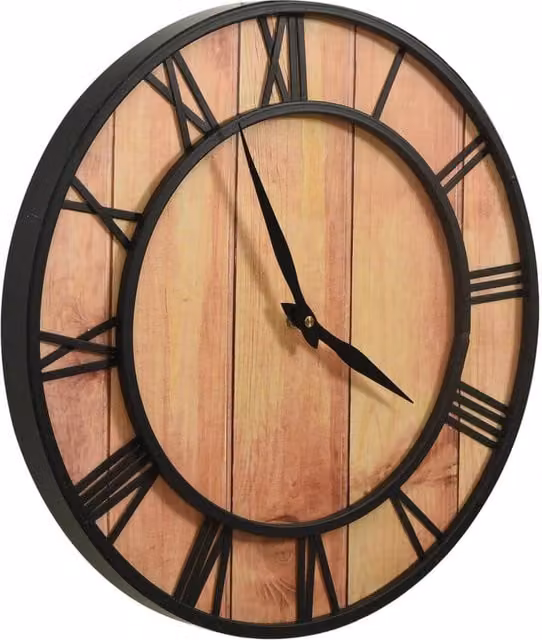 Berkfield Home Round Quartz Analog Wall Clock in Brown and Black, Diameter: 39 cm – 1