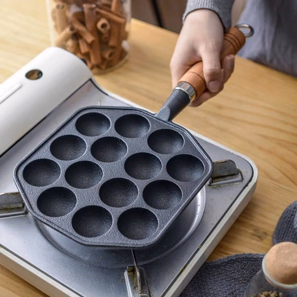 FLAVORA Black Cast Iron Takoyaki Griddle Pan with 14 Holes – 4