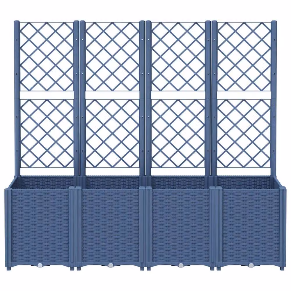 Berkfield Home Garden Planter with Trellis in Blue and Grey, W: 160 cm, D: 40 cm, H: 140 cm – 3