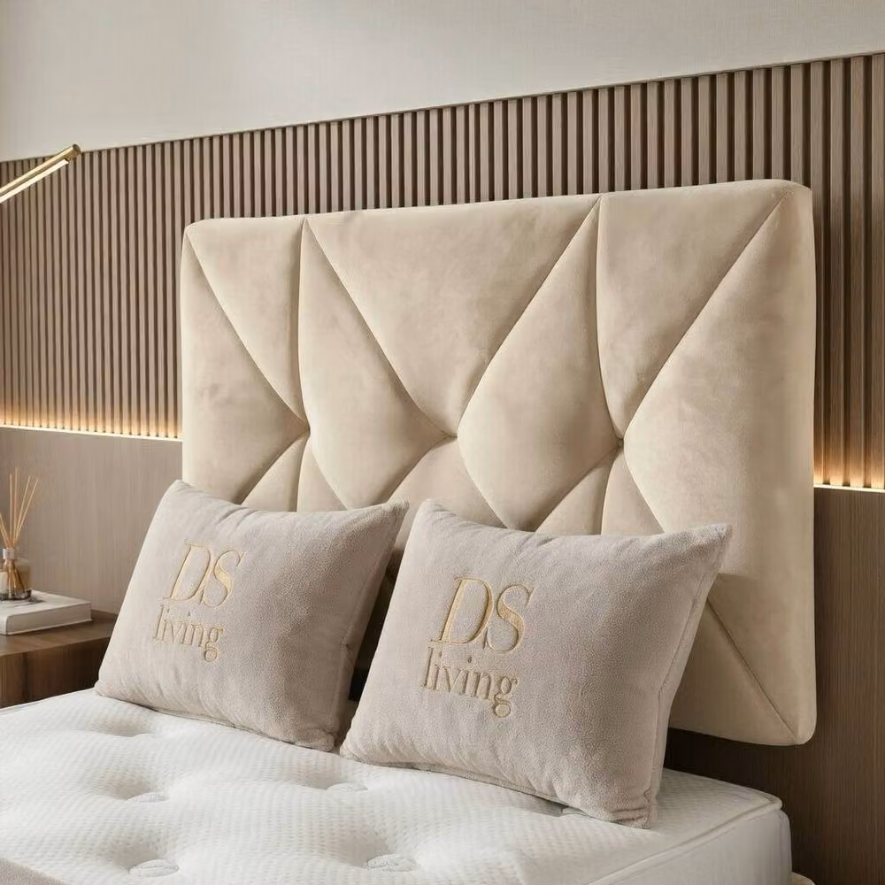 DS Living Eclipse Upholstered Velvet Ottoman Bed in Cream/Beige, W/D/H: 90 x 200 cm – 2