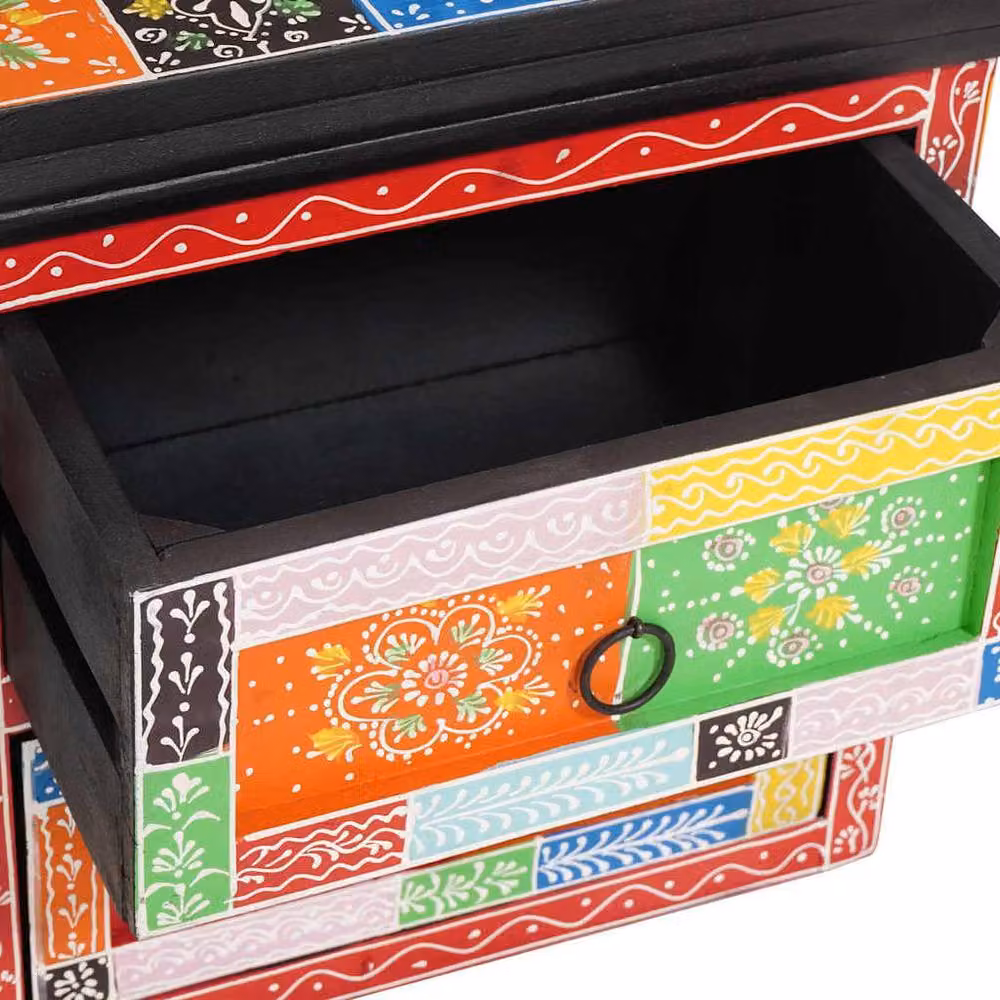Berkfield Home Multicolour Floral Mango Wood Bedside Cabinet W/D/H: 40 x 30 x 40 cm – 5