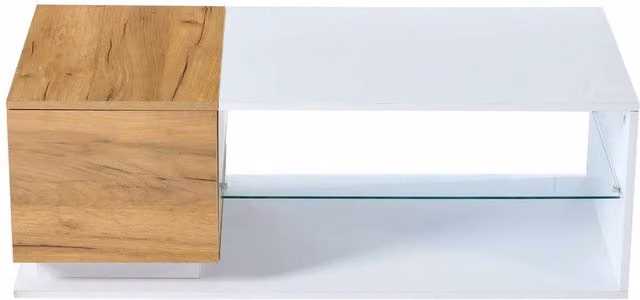 ERGOVEXA Minimalist Coffee Table with LED Lights and Glass Storage Shelf in White and Multicolour, W: 105 cm, D: 50 cm, H: 36 cm – 1