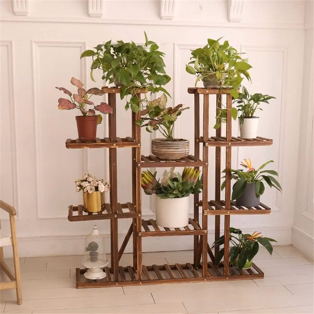 NESTLUNE Multi Tier Wood Plant Stand Display Flower Rack in Brown, W/D/H: 100 x 15 x 116 cm – 2
