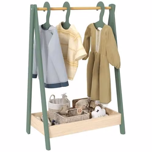 AIYAPLAY Kids Clothes Rail with Hangers and Base Shelf in Green