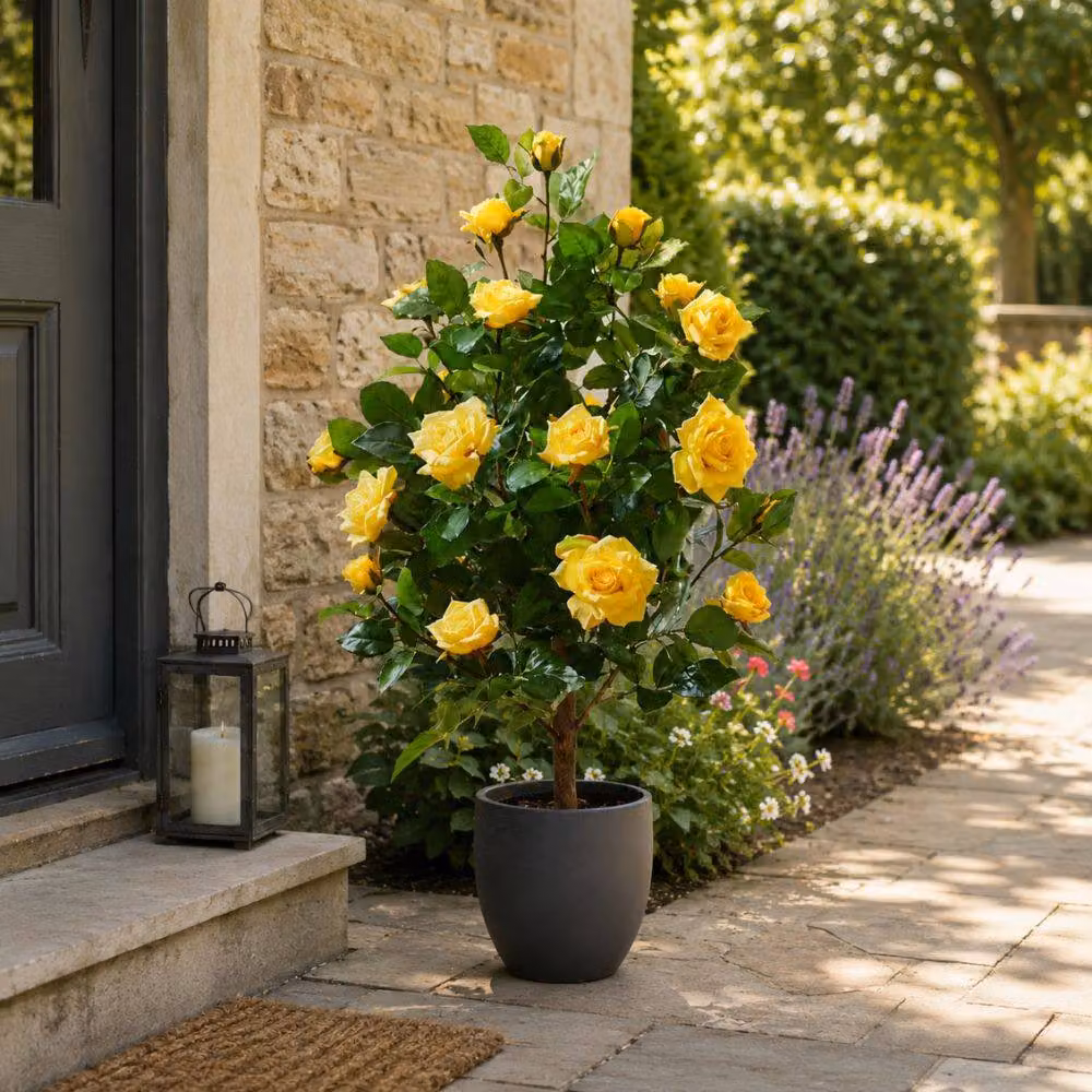 Marco Paul 80cm Artificial Yellow Rose Plant – 4