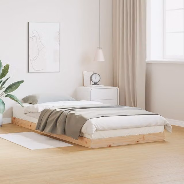 Berkfield Home Solid Wood Pine Floor Bed Frame in White and Beige, W: 90 cm, L: 220 cm – 1
