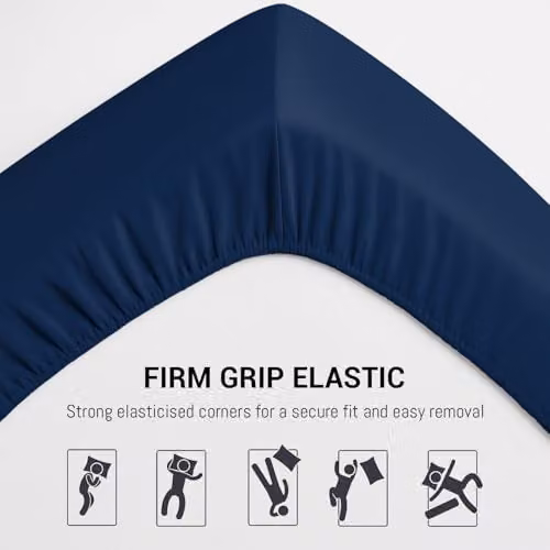 Pamposh Single Mako Satin Cotton Fitted Sheet, Blue, W/D/H: 90 x 190 x 35 cm – 6