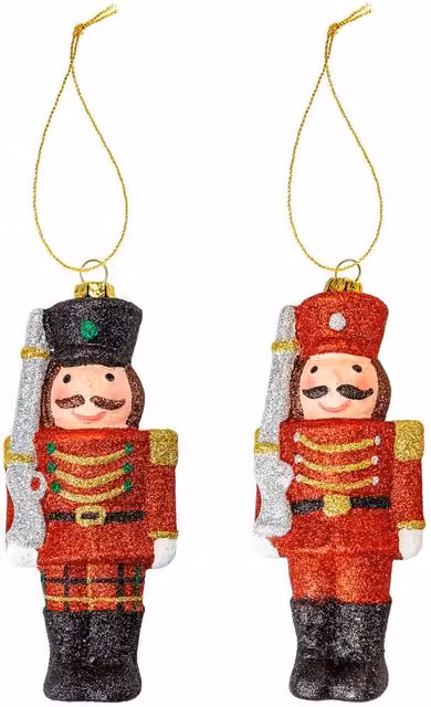 VFM e-Store Red Glitter Soldier Nutcracker Christmas Tree Hanging Ornament, H 14.5 x W 6 x D 3.5 cm – 1