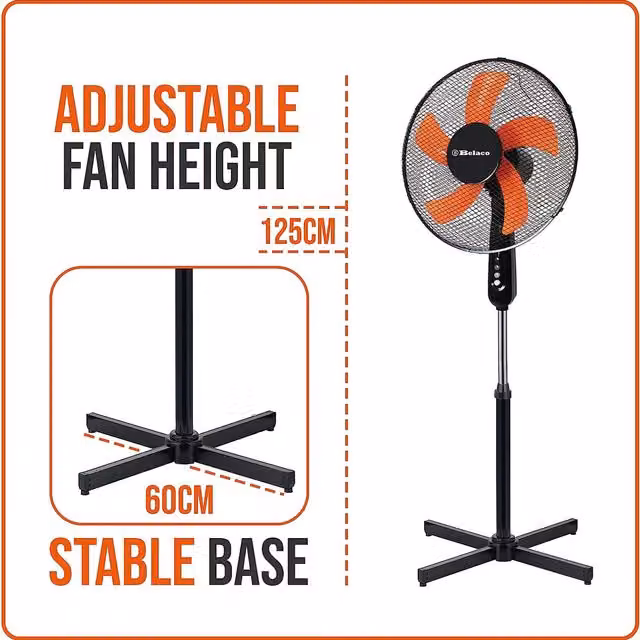 Belaco Black and Orange Pedestal Stand Fan with Oscillation