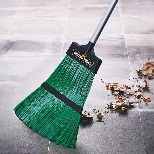 Victor Tools Telescopic Outdoor Broom with PVC Bristles in Green and Multicolour, Height: 89 - 127 cm