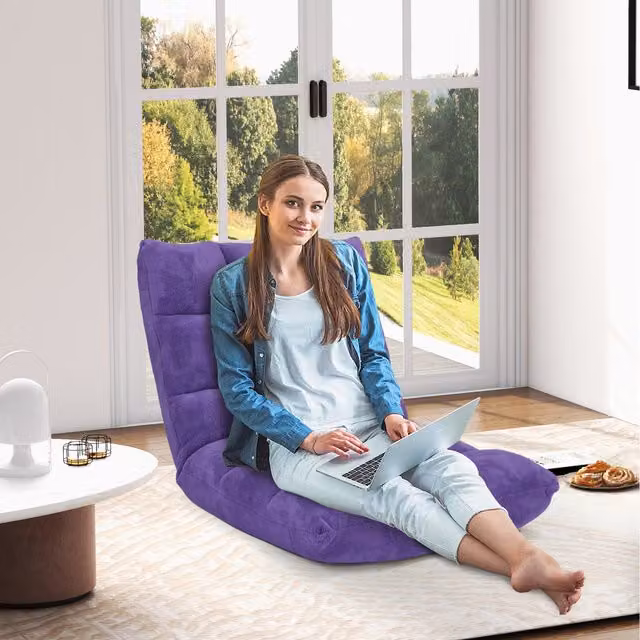 Costway 14 Position Adjustable Floor Chair in Purple Velvet Fabric