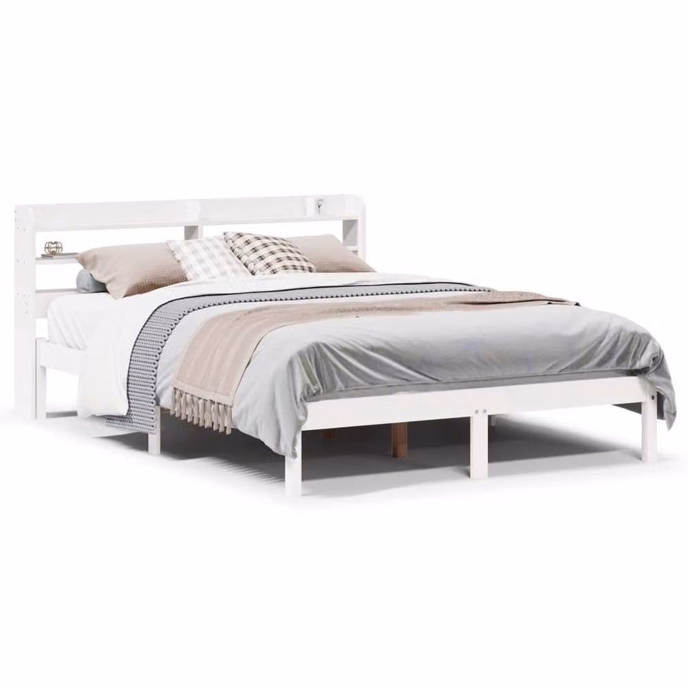 Berkfield Home White Solid Wood Pine Bed Frame W: 135 cm, D: 190 cm – 2