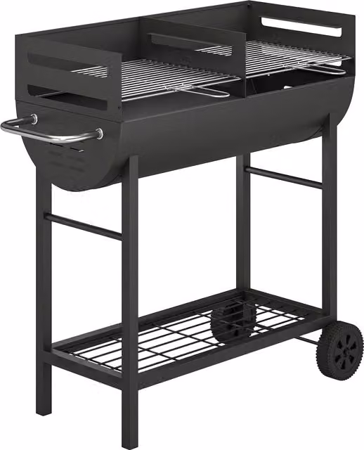 Outsunny Charcoal Barbecue Grill Trolley in Black with 2 Cooking Areas and Wheels