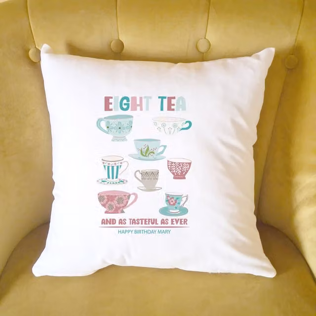Afewhometruths Personalised 80th Birthday Gift Cushion for Tea Lovers, White, W/D/H: 40 x 40 x 40 cm – 1