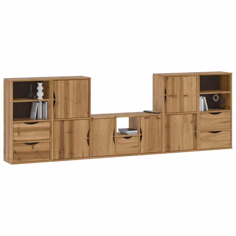 Berkfield Home ODDA 5 Piece Solid Wood Pine TV Unit with Storage in Brown – 3