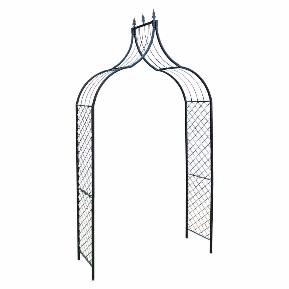 Nordara Black Metal Decorative Garden Arch Trellis with Ground Spikes for Climbing Plant Support, H 250 cm x W 200 cm x D 115 cm – 2