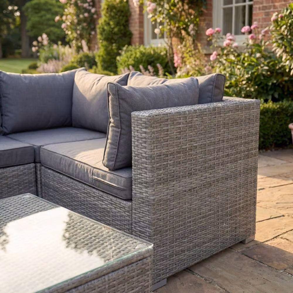 Artemis Home Oliena 8 Seat Modular Rattan Small U-Shape Garden Furniture Set in Grey – 2