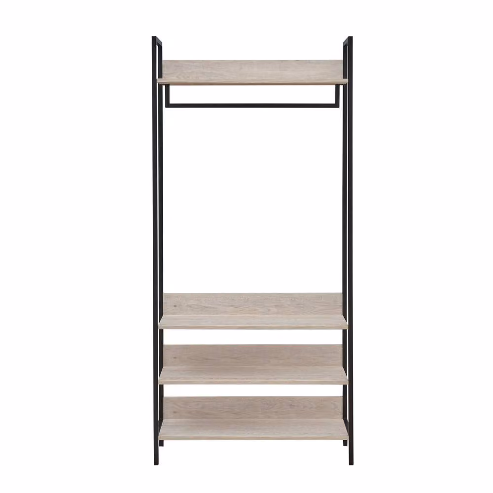 Timber Art Design Zahra Open Wardrobe with Four Shelves and Hanging Rod in Ash Oak and Grey, W: 83.8 cm, D: 40.0 cm – 2