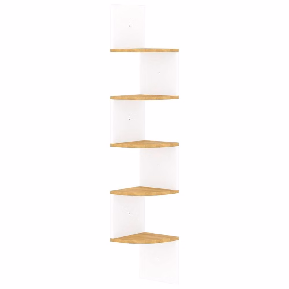 Berkfield Home Wall Mounted Corner Shelf in White and Sonoma Oak, W/D/H: 19 x 19 x 123 cm – 2