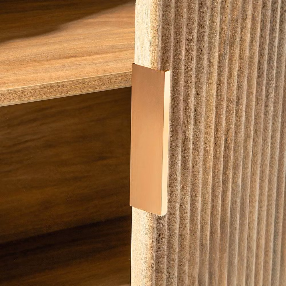 CALICOSY ACHILLE TV Unit with 4 Oak-Effect Doors and Rounded Slat Fronts in Light Brown, W: 160 cm, D: 40 cm, H: 48 cm – 3