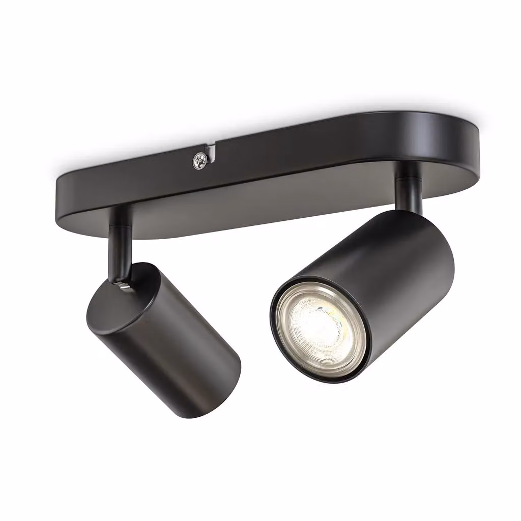 B.K.Licht Black Metal Ceiling Spotlight Bar with 2 Adjustable GU10 Sockets – 8