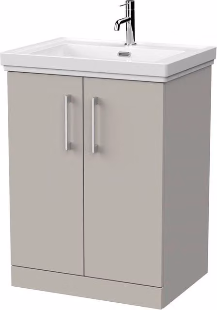 Balterley Pershall 2 Door Freestanding Vanity Unit and 1TH Fireclay Basin, Pebble Grey, Width: 60 cm – 1