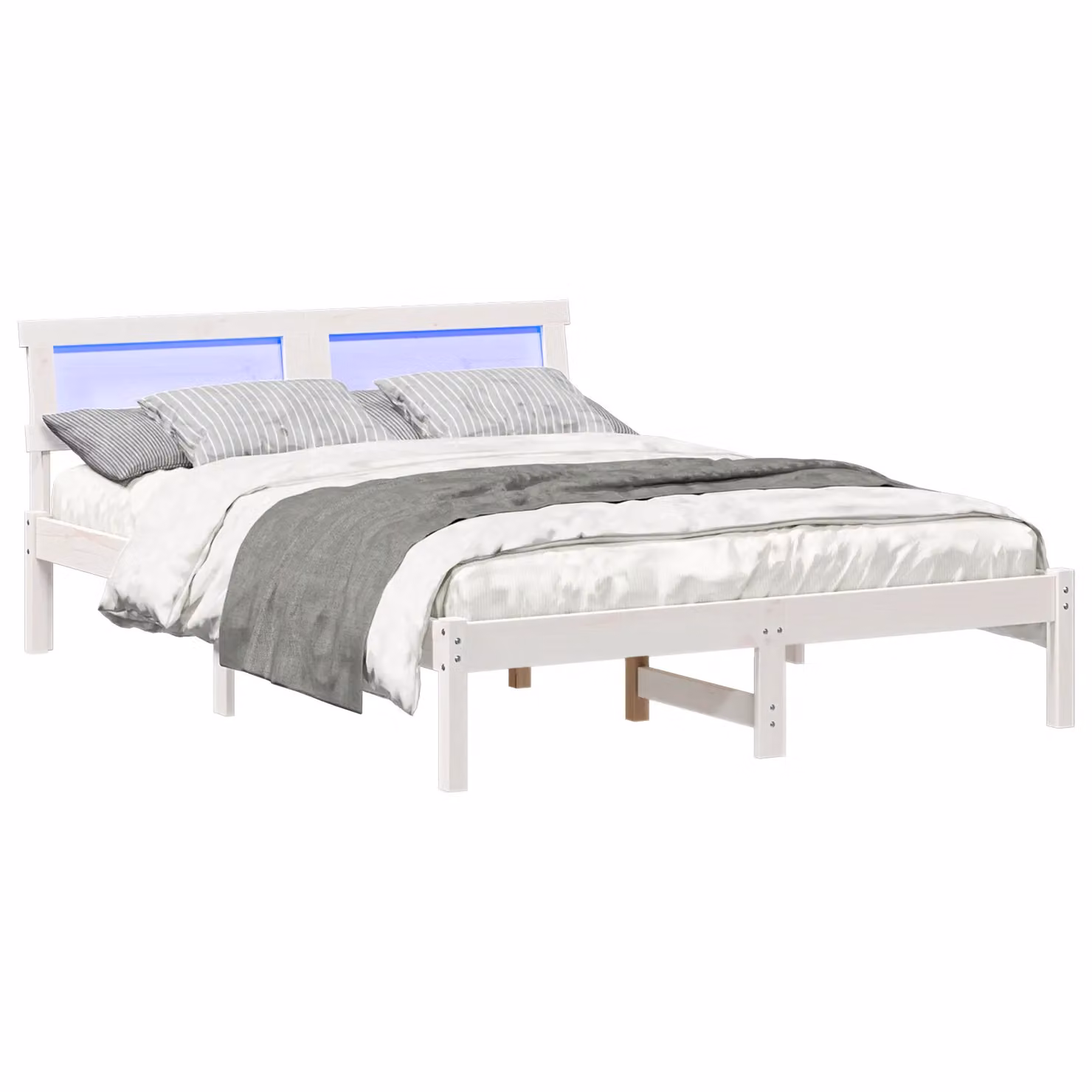Berkfield Home White Pine Wood Bed with Headboard, LED Strip Lights and Lift Up Base, W: 120 cm, L: 190 cm – 2