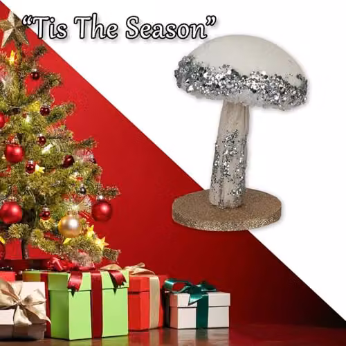 VFM e-Store Christmas Velvet Mushroom Tabletop Decoration in Silver and White, H: 13 cm x W: 9 cm – 4