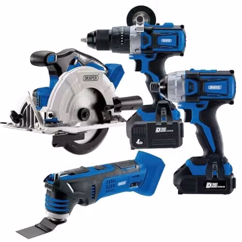 Draper D20 20V Cordless Carpenter and Joiner Tool Kit with Rechargeable Battery, Blue