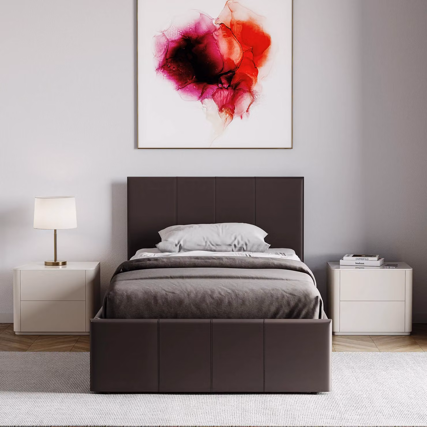 Vida Designs Lisbon Single Ottoman Bed Frame in Brown Faux Leather – 5
