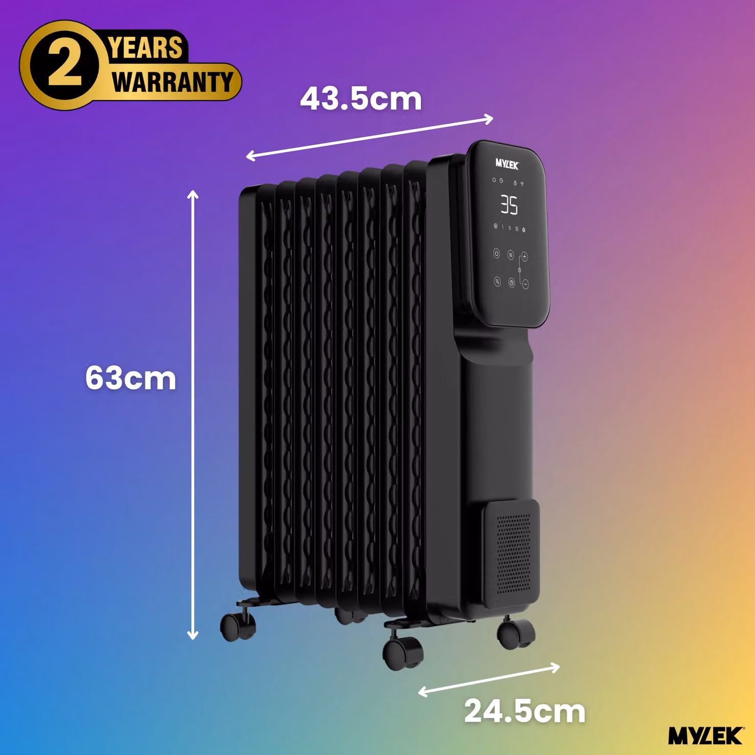 MYLEK 2kW Electric Oil Filled Radiator with Wi-Fi Smart App Control in Black – 2